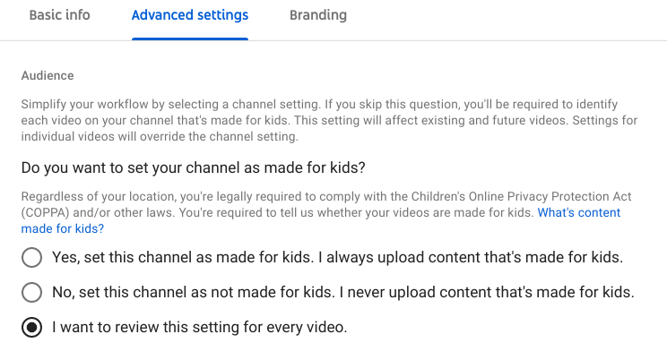 Picture of Capture Youtube settings when uploading your video.